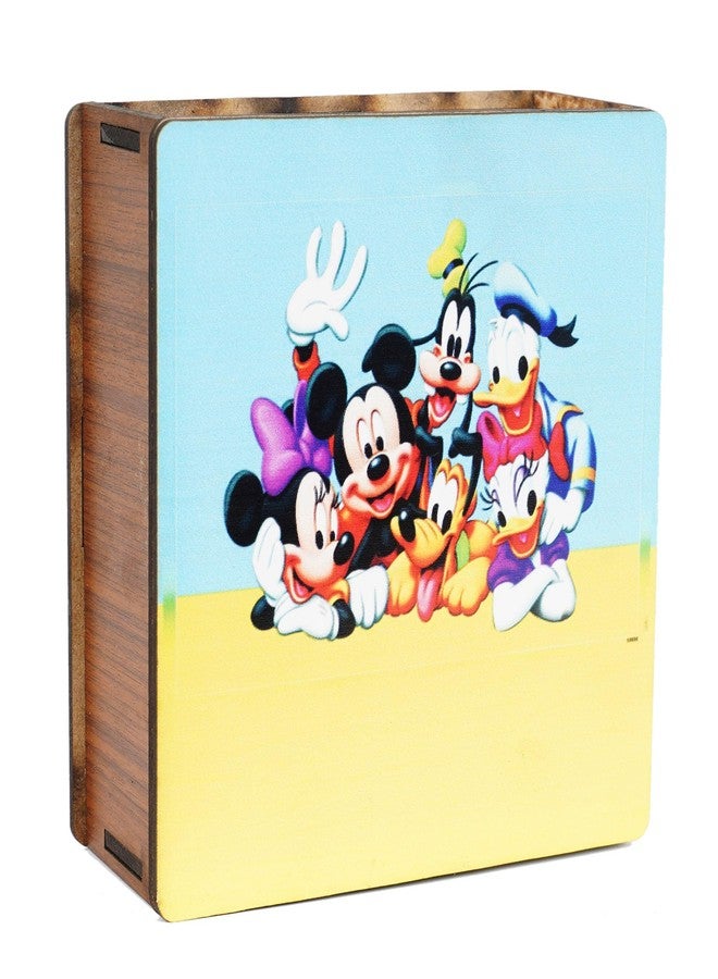 Craftzo Mickey Mouse Printed Wooden Money Saving Box | Piggy Bank | Cash Saver with Counting Target Coin Bank - Image 3